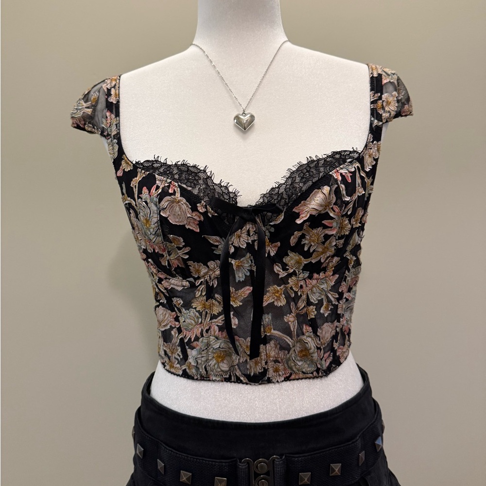 Victoria's secret black floral corset bustier top 36 C